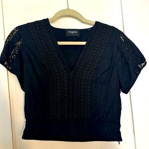 The Kooples black cropped blouse with crochet details size 3
